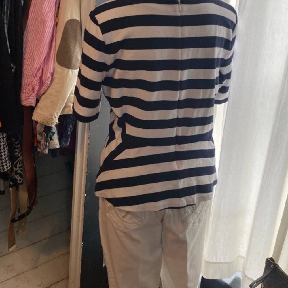 Talbots Navy Blue and White Striped Blouse - Picture 3 of 8